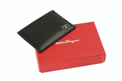 Pre-owned Ferragamo Salvatore  Men's Black 100% Textured Logoo Detail Leather Card Case