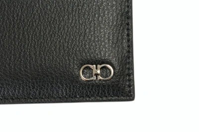 Pre-owned Ferragamo Salvatore  Men's Black 100% Textured Logoo Detail Leather Card Case