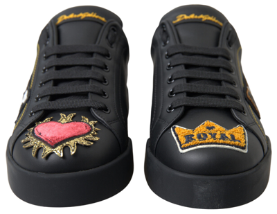 Pre-owned Dolce & Gabbana Shoes Sneakers Black Leather Portofino Prince Eu39.5/us6.5 $1000