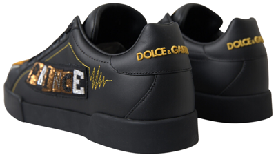 Pre-owned Dolce & Gabbana Shoes Sneakers Black Leather Portofino Prince Eu39.5/us6.5 $1000