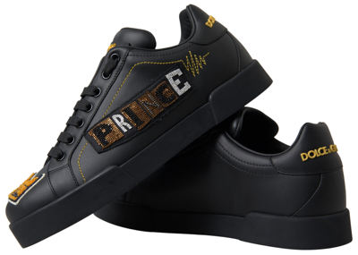 Pre-owned Dolce & Gabbana Shoes Sneakers Black Leather Portofino Prince Eu39.5/us6.5 $1000
