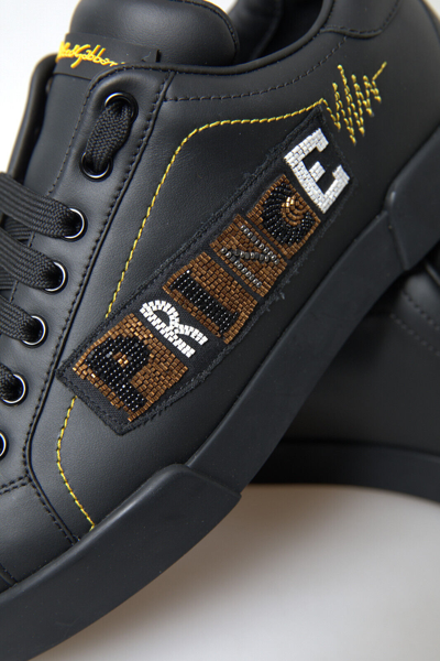 Pre-owned Dolce & Gabbana Shoes Sneakers Black Leather Portofino Prince Eu39.5/us6.5 $1000