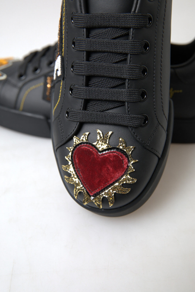 Pre-owned Dolce & Gabbana Shoes Sneakers Black Leather Portofino Prince Eu39.5/us6.5 $1000
