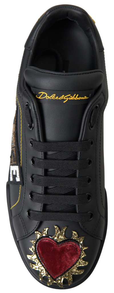 Pre-owned Dolce & Gabbana Shoes Sneakers Black Leather Portofino Prince Eu39.5/us6.5 $1000