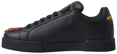 Pre-owned Dolce & Gabbana Shoes Sneakers Black Leather Portofino Prince Eu39.5/us6.5 $1000