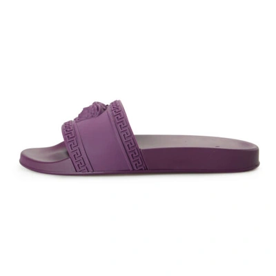 Pre-owned Versace Men's Plum Purple Medusa Head Embossed Pool Slide Flip Flops Shoes
