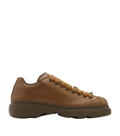 Shop Burberry Leather Ranger Sneakers In Brown