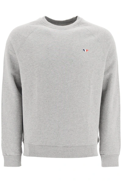 Shop Maison Kitsuné Tricolor Fox Patch Sweatshirt In Grey