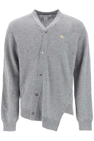 Shop Comme Des Garçons Shirt Lacoste Asymmetric Wool Cardigan In Grey