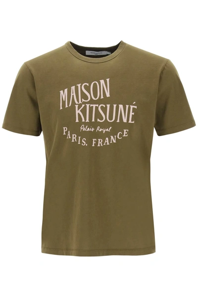 Shop Maison Kitsuné 'palais Royal' Print T Shirt In Khaki
