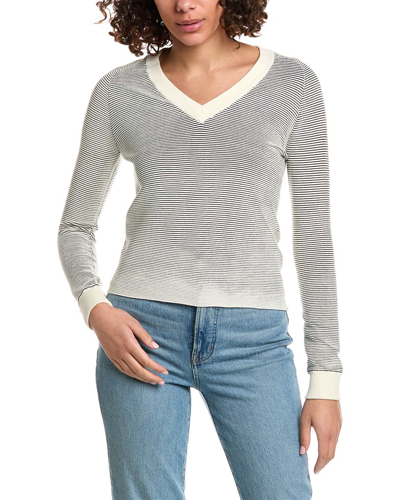 Shop Minnie Rose Athena Textured V-neck Sweater In White