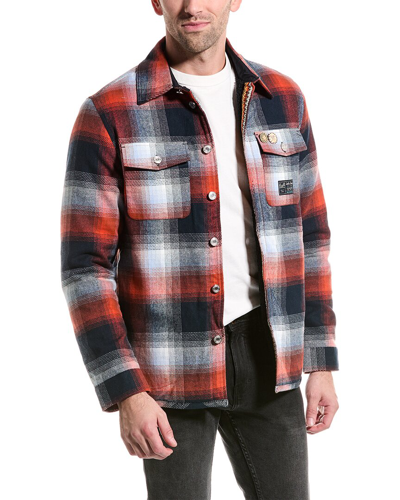 Shop Scotch & Soda Teddy Lined Checked Overshirt In Orange