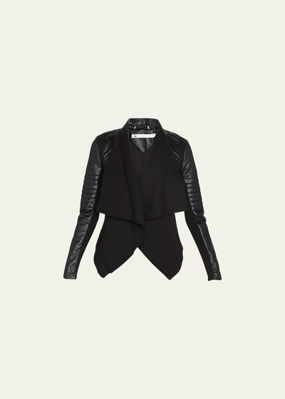Shop Blanc Noir Drape-front Quilted Faux-leather Jacket In Black