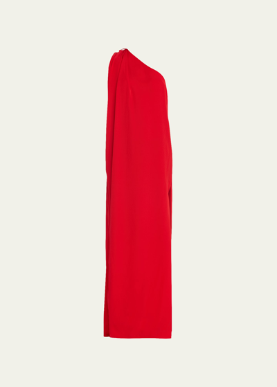 Shop Stella Mccartney One-shoulder Draped Column Gown In 6527 Lipstick Red