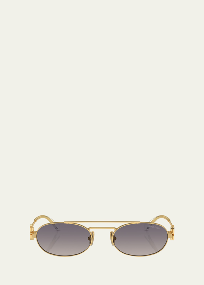 Shop Miu Miu Gradient Metal Oval Sunglasses In Gold