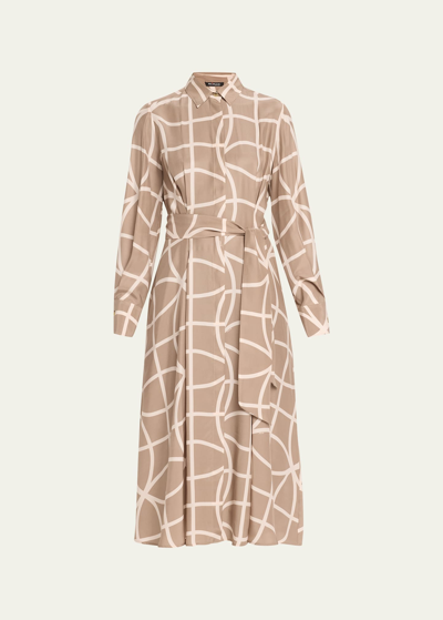 Shop Kiton Printed Wrap Silk Midi Dress In Beige