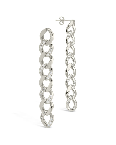 Sterling Forever Rhodium Plated Cz Cuban Chain Link Drop Earrings