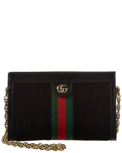 Shop Gucci Ophidia Small Suede & Leather Shoulder Bag In Black