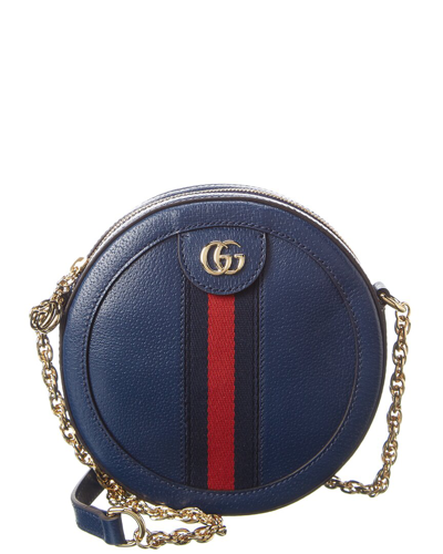 Shop Gucci Ophidia Mini Round Leather Shoulder Bag In Black