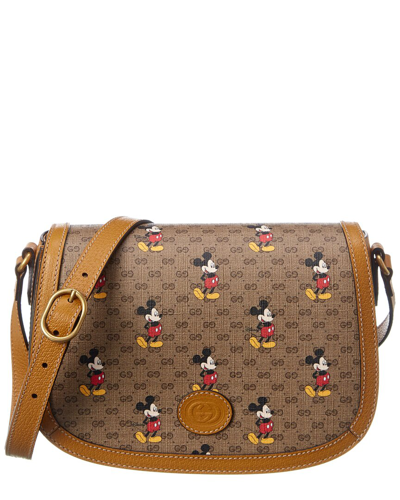 Shop Gucci X Disney Small Canvas & Leather Shoulder Bag In Yellow