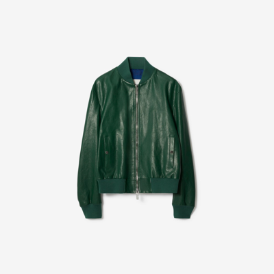 Shop Burberry Leather Bomber Jacket In Ivy