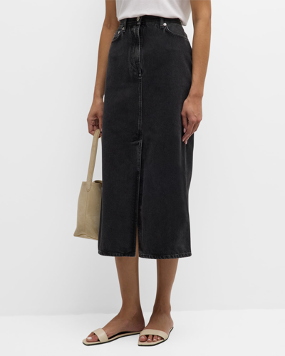 Shop Loulou Studio Long Denim Skirt In Washed Grey