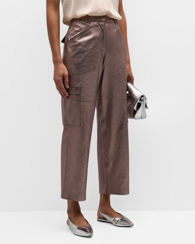 Shop Kobi Halperin Diana Cropped Straight-leg Metallic Pants