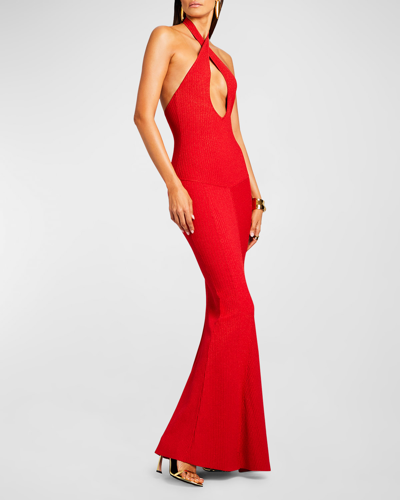 Shop Retroféte Verona Backless Bandage Knit Gown In Red