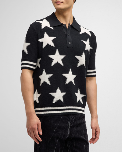 Shop Balmain Men's Knit Star Polo Shirt In Black/natural
