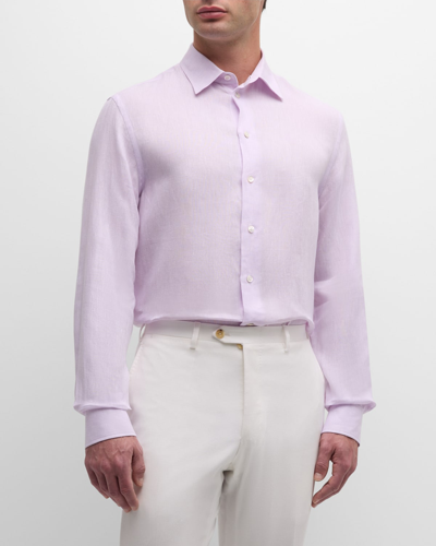 Shop Emporio Armani Men's Solid Linen Sport Shirt In Pastel Pink