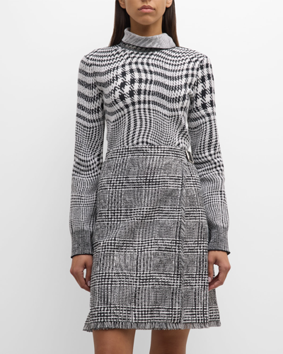 Shop Burberry Wavy Houndstooth Turtleneck Crop Sweater In Monochrome Ip Ptt