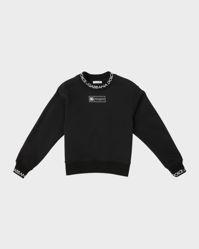 Shop Dolce & Gabbana Boy's Cotton Sweatshirt With Logo Label In Black