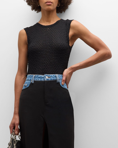 Shop Frame Sleeveless Mesh-lace Top In Navy