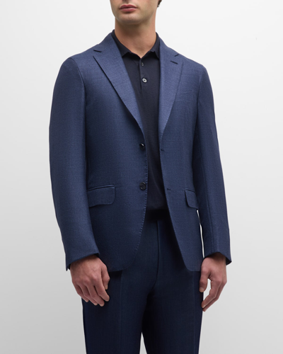 Shop Zegna Men's Tonal Plaid Couture Sport Coat In Blue Navy Check