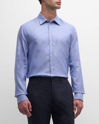 Shop Emporio Armani Men's Patterned Cotton Sport Shirt In Blue