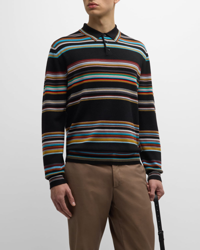 Shop Paul Smith Men's Signature Stripe Knit Polo Shirt In 79 Black