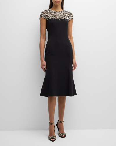 Shop Jenny Packham Melody Crystal Cap-sleeve Trumpet Dress In Abyss