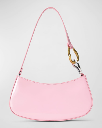 Shop Staud Ollie Zip Leather Shoulder Bag In Cherry Blossom