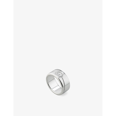 Shop Gucci Women's Silver Tag Engraved-interlocking G Sterling-silver Ring