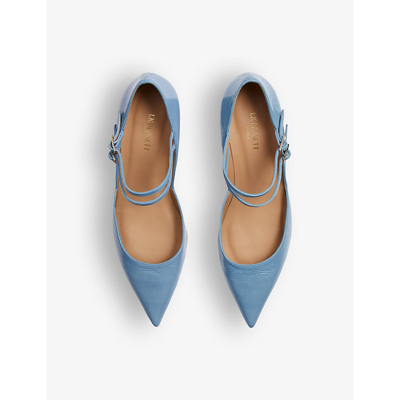 Shop Lk Bennett Women's Blu-blue Savannah Double-strap Patent-leather Court Shoes
