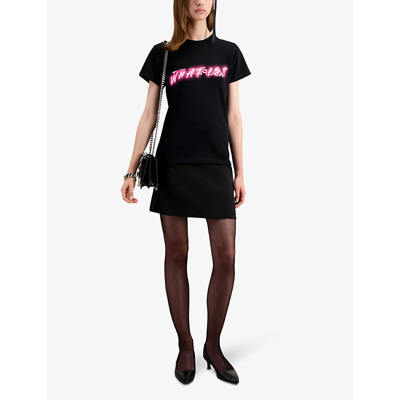 Shop The Kooples Womens Black Logo-print Short-sleeve Cotton T-shirt