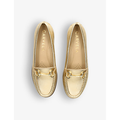 Shop Carvela Comfort Click Horsebit-chain Leather Loafers In Gold