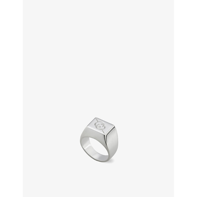 Shop Gucci Women's Silver Diagonal Engraved-interlocking G Sterling-silver Ring