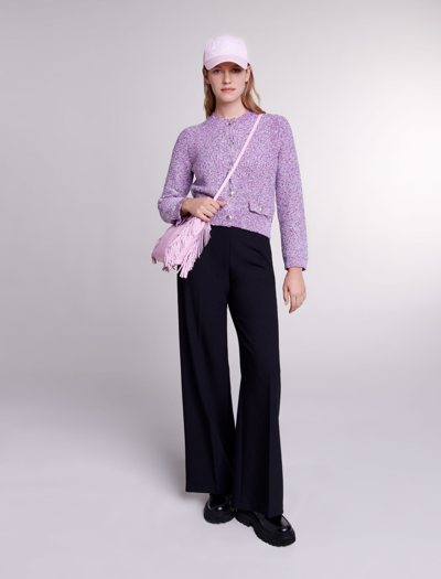 Shop Maje Sequin Knit Cardigan For Spring/summer In Fuchsia Pink /
