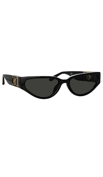 Shop Linda Farrow Tomie Sunglasses In Black  Yellow Gold  & Grey