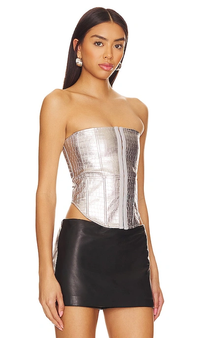 Shop Ow Collection Orion Crocodile Corset In Metallic Silver