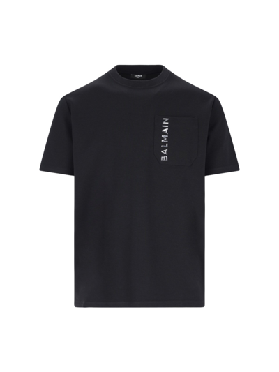 Shop Balmain Logo T-shirt In Black  