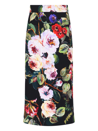 Shop Dolce & Gabbana Maxi Skirt "stampa Roseto" In Black  
