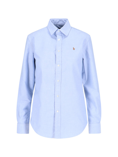 Shop Polo Ralph Lauren Oxford Logo Shirt In Light Blue