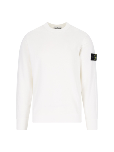 Shop Stone Island Logo Crewneck Sweatshirt In White